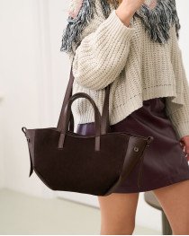 Сумка «Майя» зі вставкою натуральний замш шоколадна