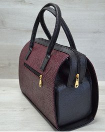 Каркасна сумка жіноча Саквояж бордова змія з чорними ручками