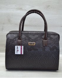 Каркасна сумка жіноча Саквояж коричнева рептилія з бежевим гладким