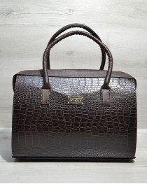 Каркасна сумка жіноча Саквояж коричневий крокодил