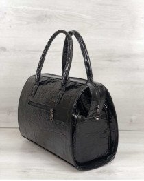 Каркасна сумка жіноча Саквояж чорний лаковий (нікель)