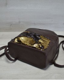 Молодежный женский рюкзак «Пайетки» коричневый с золотым