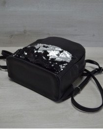 Женский рюкзак «Пайетки» черный с серебром