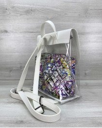 Жіночий рюкзак 45510 білий з косметичкою абстракція