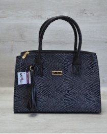 Стильная модная женская сумка «Кисточка» (серая змея с черным) 