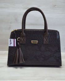 Стильная модная женская сумка «Кисточка» (коричневая рептилия) 