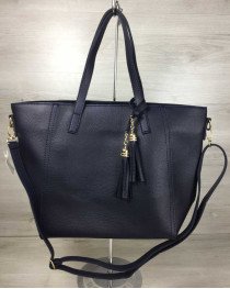 Сумка женская «Кисточка» синяя с классическим ремнем 