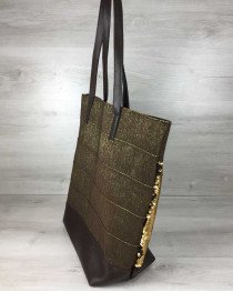 Сумка резинка коричневая с пайетками золото-черный