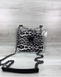 Сумка «Селена» з косметичкою чорно білий леопард (нікель)