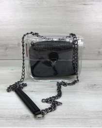 Сумка «Селена» з косметичкою чорний крокодил (нікель)
