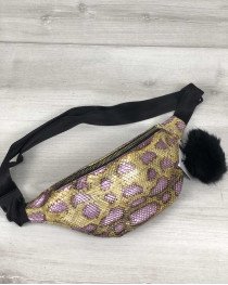 Женская сумка бананка золотая с сиреневым 