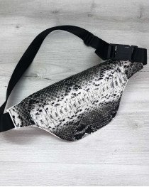 Сумка бананка жіноча «Емма» чорно-біла