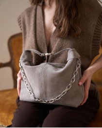 Шкіряна замшева жіноча сумка «Селена» сіра 